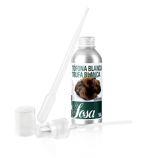 Aroma weißer Trüffel, flüssig, wasserlöslich, 50 g - hochwertiges Produkt der Firma Sosa aus Spanien, intensives Aroma, geeignet für Patisserie, Dosierung von 2g pro Kilo Masse, wird mit Pipette und Sprühvorrichtung geliefert