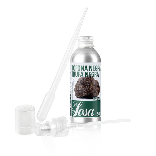 Aroma schwarzer Trüffel, flüssig, wasserlöslich, 50 g von Sosa, intensives Aroma für Patisserie, Nussmarks, gefriergetrocknete Früchte, Fruchtpulver, Aromaessenzöle, pulverisierte Milchprodukte, Grundmassen für Eis- und Sorbets, Texturgeber für Molekularküche, 2g / Kilo Masse, mit Pipette und Sprühvorrichtung
