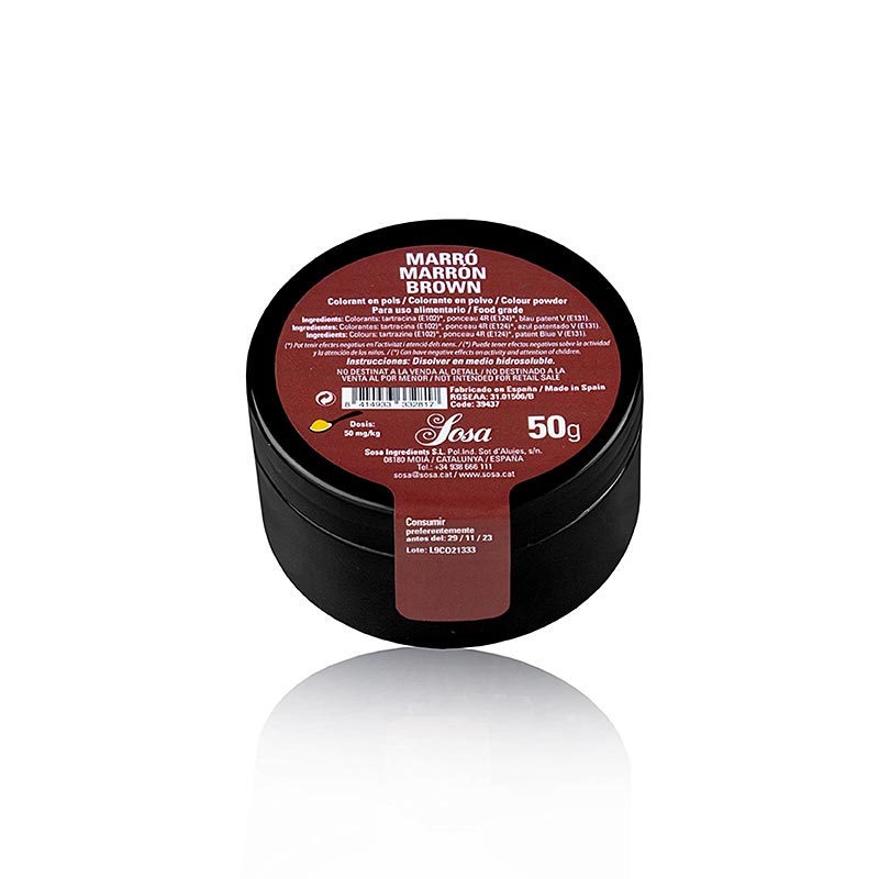 Sosa Lebensmittelfarbe, Puder, Kastanienbraun, wasserlöslich, 50 g - Ein wasserlösliches, 50 g Puder in Kastanienbraun zur Lebensmittelfärbung
