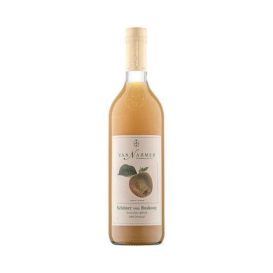Apfelsaft von van Nahmen - Boskoop Apfelsaft, 100% Direktsaft, 750 ml, hergestellt aus dem alten Boskoop-Apfel, einer säurebetonten Tafelsorte, ohne Zusatzstoffe, in der Mosterei und Privatkelterei van Nahmen im Rheinischen Hamminkeln hergestellt