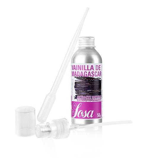 Aroma Natural Madagaskar Vanille, flüssig, 50 g - Hochwertige Aromaessenzöl von Sosa, intensiv und ergiebig, mit Pipette und Sprühvorrichtung geliefert