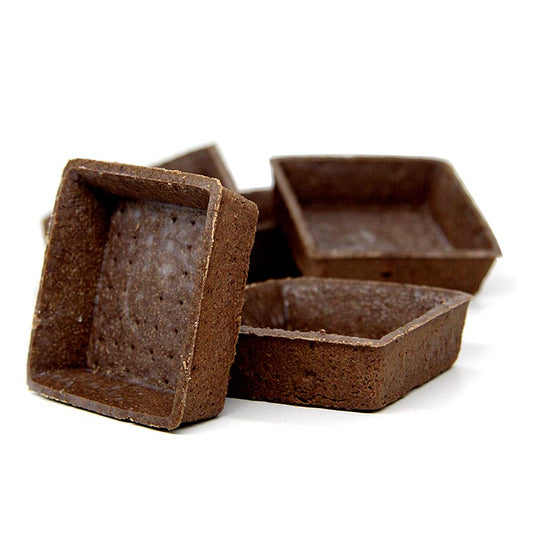 Dessert-Tartelettes aus Schokoladen-Mürbeteig, 7x7cm, H 1,8cm, ideal zum Befüllen mit Cremes, Sahne, Eis und Puddings