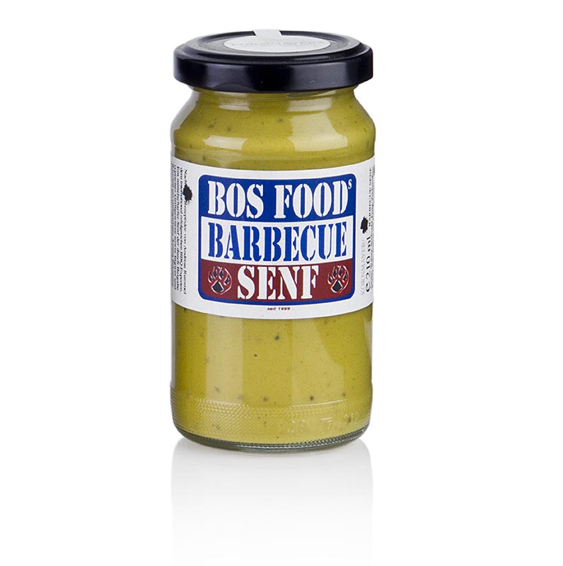 Barbecue Senf - BOS FOOD EDITION, von BBQ- und Grillmeister Andreas Rummel, 210 ml: Mittelscharfer Senf mit Zuckerrübensirup und natürlichen Rauchnoten Entwickelt nach einer Rezeptidee von Grill-Europameister Andreas Rummel