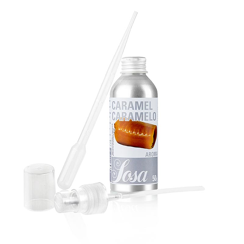Aroma Caramel, flüssig, 50 g - Hochwertiges Aroma für die Patisserie, intensiv und sparsam in der Anwendung, mit Pipette und Sprühvorrichtung geliefert