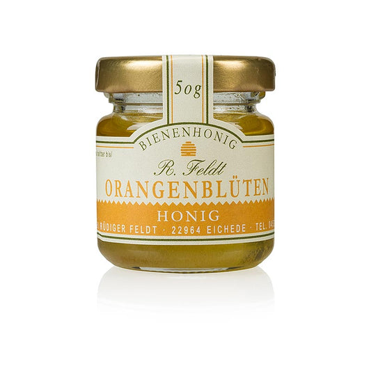 Imkerei Feldt Orangenblüten-Honig, goldfarben, flüssig, lieblich, Portionsglas, 50 g