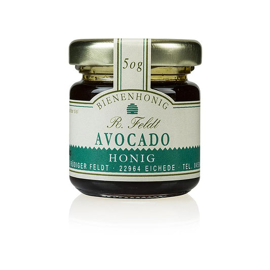Flüssiger Avocado-Honig aus Mexiko mit leichtem Pflaumenaroma in einem 50-g-Portionsglas