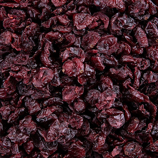 Cranberries/baies de mousse, séchées, sucrées au jus d'ananas, claires, 1 kg
