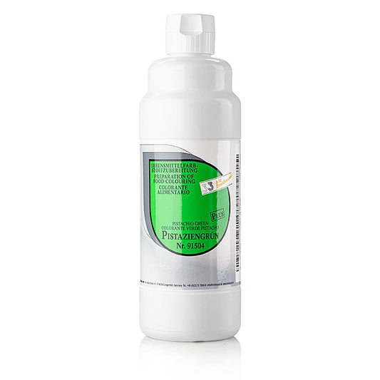 Lebensmittelfarbe Flüssig plus, pistaziengrün, 915, Dreidoppel, 1 l: Hochkonzentriertes flüssiges Pistaziengrün zum Einfärben von Zuckerwaren, Dekorationen und Überzügen, Feingebäck, Speiseeis und Dessertspeisen Dosierung: ca 3g : 1000g