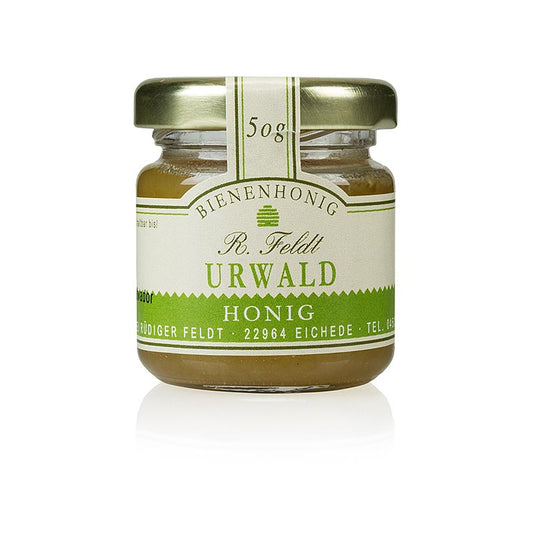 Flüssiger bis cremiger Waldhonig aus Uruguay, süß und aromatisch, ideal zum Verfeinern von Speisen oder als natürliches Süßungsmittel, verpackt in einem 50-Gramm-Portionsglas für zu Hause oder unterwegs