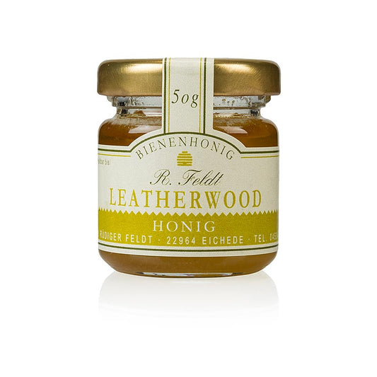 Leatherwood-Honig aus Tasmanien, hellbraun, cremig, hocharomatisch, 50 g Portionsglas, hergestellt von Bienen aus den weißen Blüten der lederartigen Bäume des Nationalparks, ein seltener und aromatischer Honig für Kenner