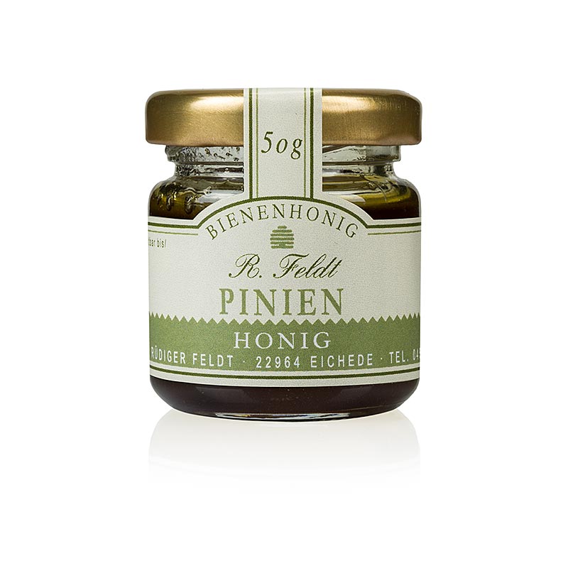 Apiculture Feldt -Miel, foncé, miel de forêt de pin au goût doux et légèrement épicé, pot individuel, 50 g