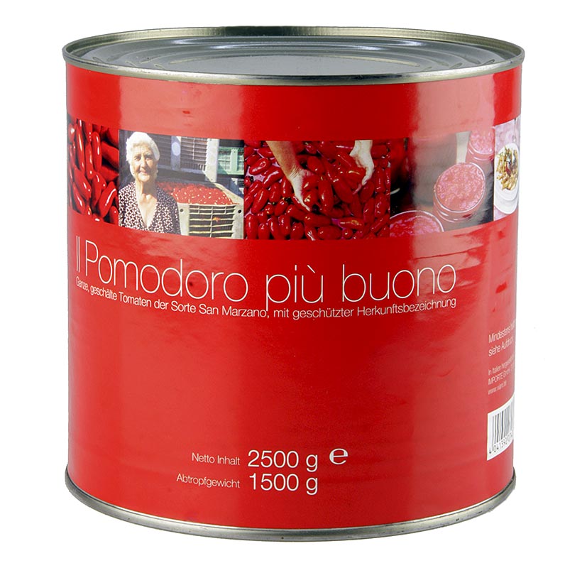 San Marzano Tomaten, ganz, rot, geschält, Kampanien, Italien, 2,5 kg - Hochwertige handgeerntete Tomaten aus Kampanien mit geschützter Ursprungsbezeichnung