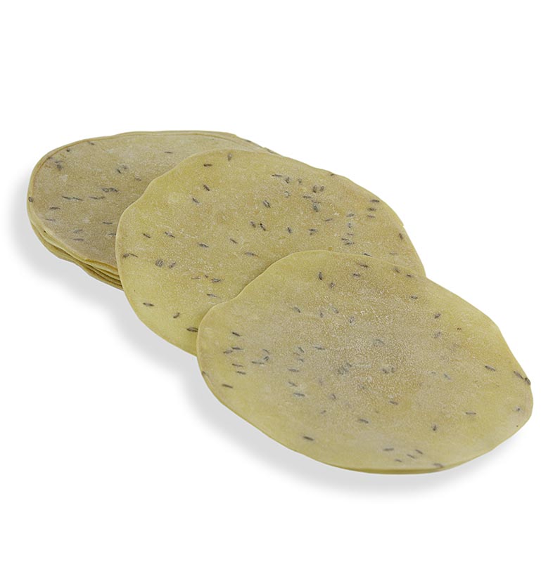 Knusprige Pappadums mit Kreuzkümmel gewürzt, typisch indische Linsenfladen, perfekt als Beilage zu Curry-Gerichten oder als Snack mit Dips