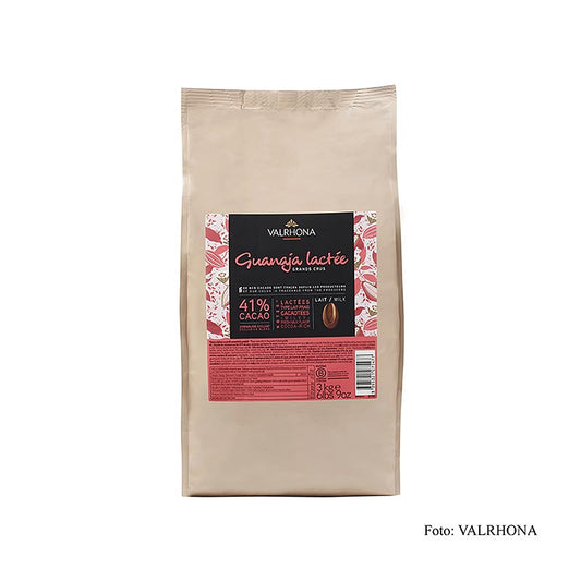 Valrhona Guanaja Lactée Grand Cru, Vollmilch Couverture, Callets, 41% Kakao, 3 kg - Stark kakaohaltige, schwach gesüßte Milchschokolade ideal für Konditorwaren und Füllungen, als Überzug und für die Eisherstellung