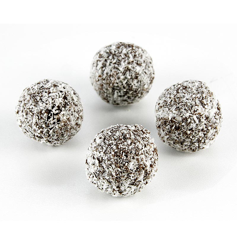 Valrhona Trüffelpralinen Rum Kokos - 1 kg, ca 70 Stück: Intensive Schokoladen-Ganache mit dunklem Martinique-Rum, umhüllt von aromatischen Kokosflocken