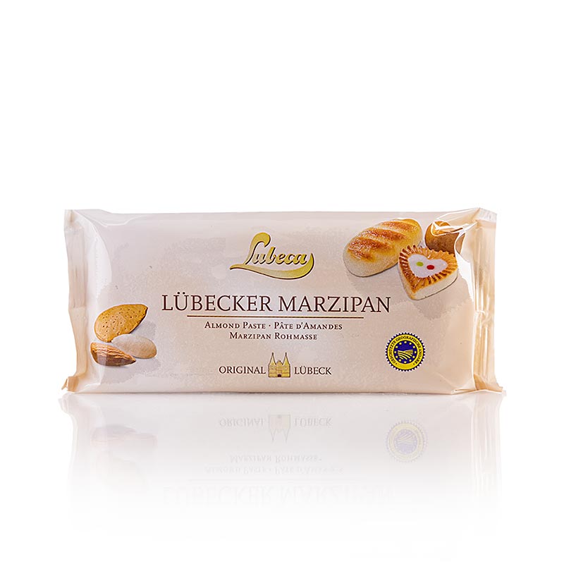 German:

Roh-Marzipan ggA, MO MM, 52% Mittelmeermandeln, Lubeca, 200 g - hochwertiges Marzipan aus 52% Mittelmeermandeln, hergestellt von Lubeca, 200 g Packung
