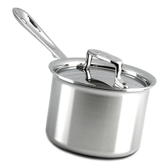 Stielkasserolle der All-Clad D5 Serie mit Deckel für Induktion und andere Herdarten, ø 15,2cm, 1,9 L - fünfschichtiger Aufbau aus Edelstahl und Aluminium sorgt für gleichmäßige Wärmeverteilung und hohe Verwindungssteifigkeit, ergonomische Griffe und Schüttrand für maximalen Komfort