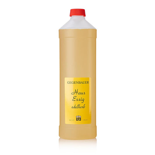 Haus-Essig, edelherb, hell, 5% Säure, 1 l - Traditionelle Herstellungsmethode für mild-würziges Aroma, geeignet zum Marinieren, Würzen und für Salatdressings