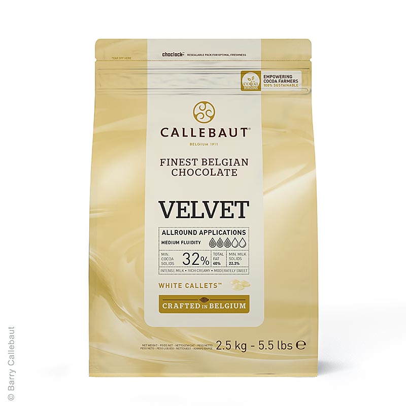 Callebaut - Weiße Schokolade "Velvet", Callets, 32% Kakaobutter, 23% Milch, 2,5 kg