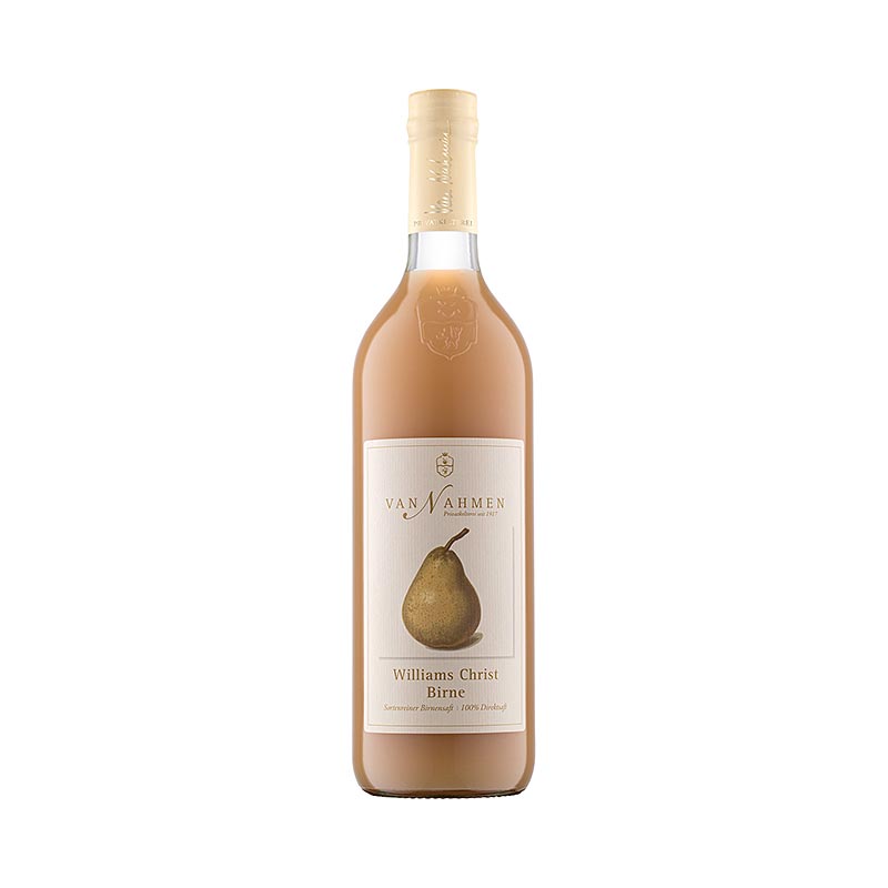 English

Alt text: 750 ml bottle of van Nahmen Williams Christ Birnensaft, 100% Direktsaft, made from the finest pears