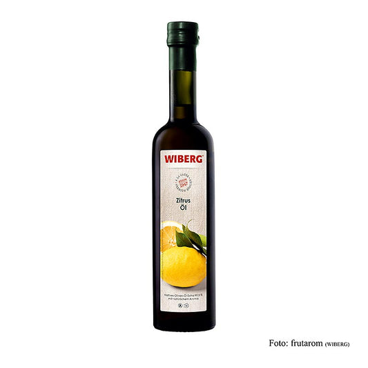 Kaltgepresstes natives Olivenöl Extra mit Zitrusaroma von Wiberg, ideal kombinierbar mit verschiedenen Essigen, angenehm fruchtig mit erfrischender Zitrusnote, 500 ml