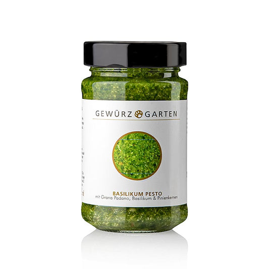Gewürzgarten Basilikum Pesto, mit Basilikum, Pinienkernen, Grana Padano, 225 ml