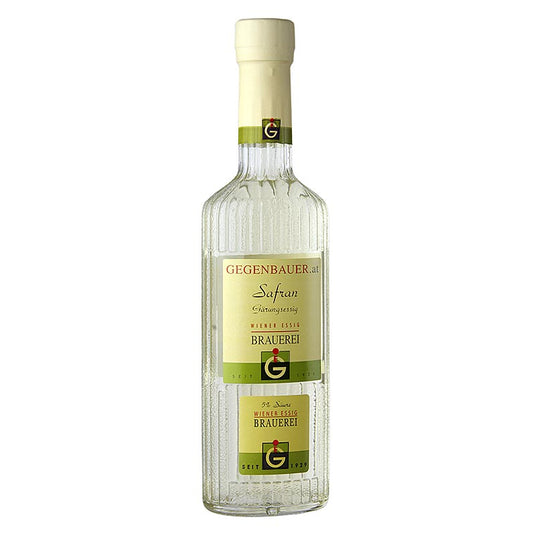 Safran-Essig, aus pannonischem Safran, 5% Säure, 250 ml - Flasche Safran-Essig aus kultiviertem pannonischem Safran, hergestellt durch die traditionelle Weinvergärung und Essigfermentation, mit zartem Aroma und mehrjähriger Reife in Holzfässern
