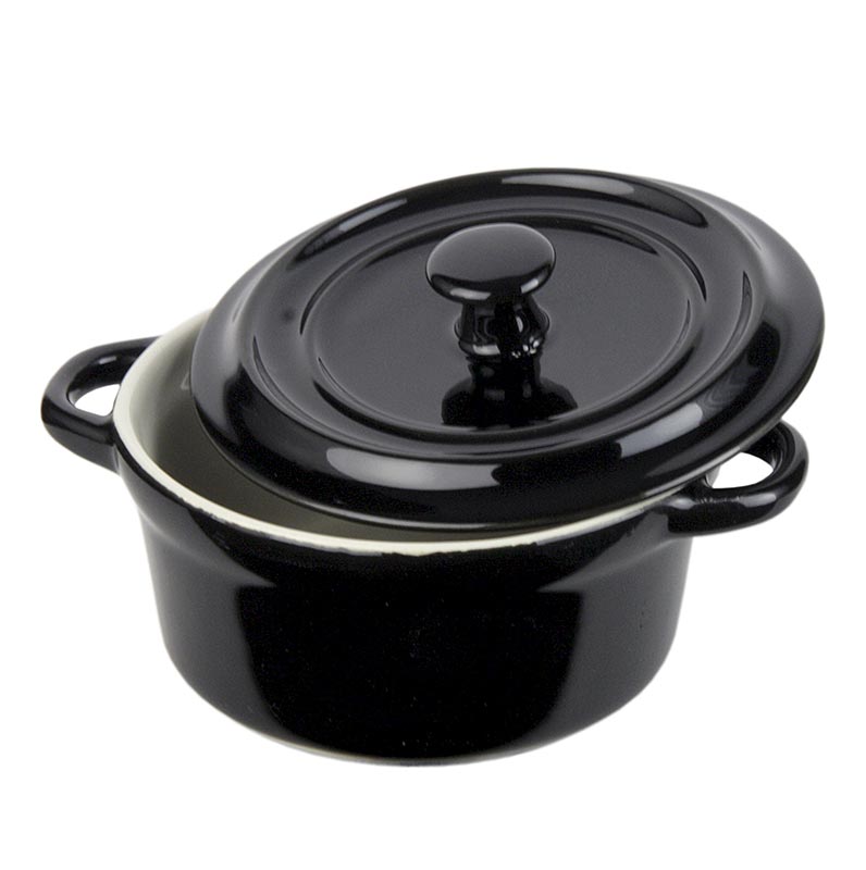 Schwarze Keramik-Cocotte mit Deckel, ideal für Gratins, Suppen und Ragouts