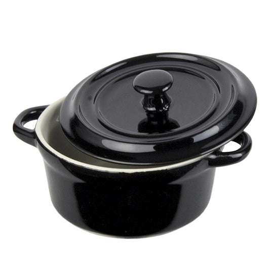 Schwarze Keramik-Cocotte mit Deckel, ideal für Gratins, Suppen und Ragouts