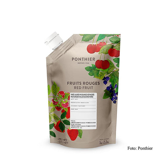 Püree - Rote Früchte, mit Zucker, 1 kg - Mischung aus Himbeeren, Erdbeeren, Sauerkirschen und Johannisbeeren, ideal für Torten, Gebäck und Desserts