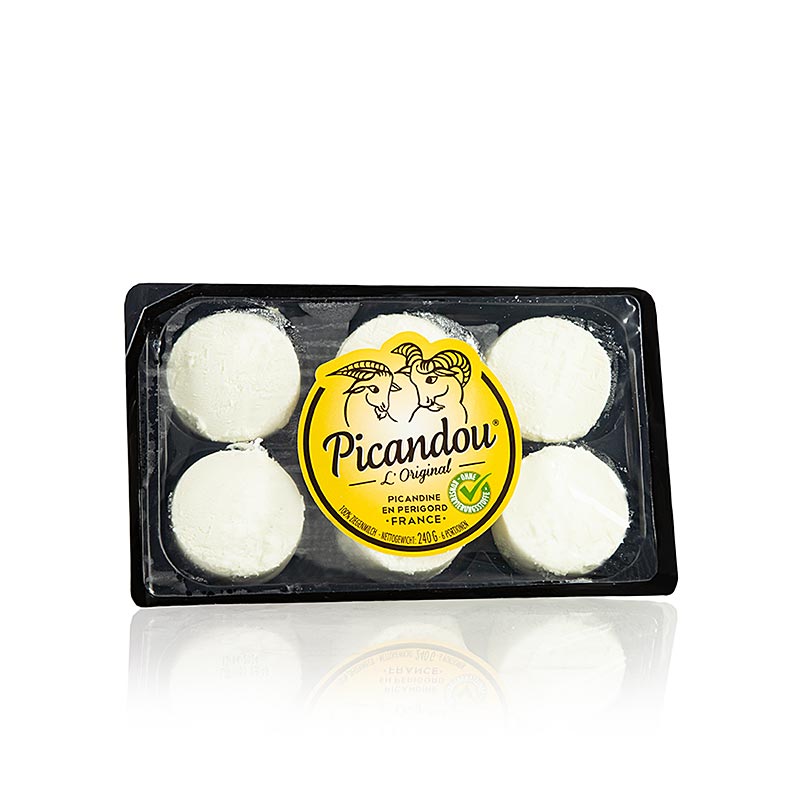 Sechs einzelne 40-g-Taler des frischen Ziegenkäses Picandou Ziegenfrischkäse in einer Gesamtverpackung von 240 g