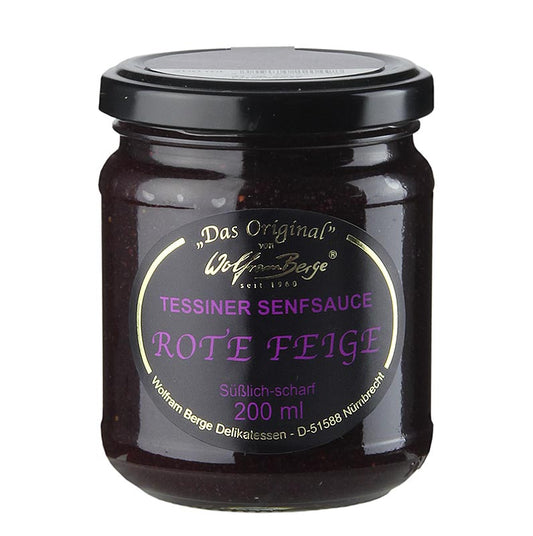 Original Tessiner Rote-Feigen-Senf-Sauce, Wolfram Berge, 200 ml - süß-scharfe Feigensenfsauce aus roten Feigen zur Verwendung mit Käse, Carpaccio vom Bündner Fleisch oder italienischem Bressaola, perfekt abgestimmt auf ein Glas Rotwein