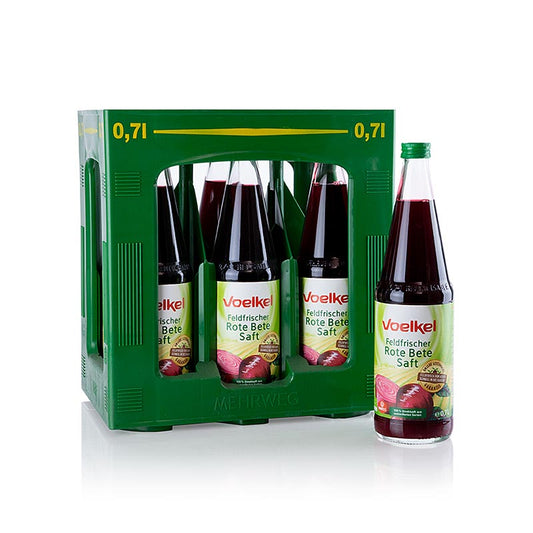 Bio Rote Bete Saft von Voelkel, angenehm herb-würziger Gemüse-Genuss aus Demeter-Roter Bete, ideal zum Verfeinern von Salaten und Gerichten mit Zander