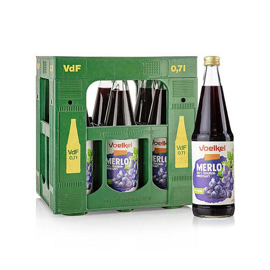 Voelkel - Succo d'uva Merlot, scuro, 100% succo diretto, BIO, 4,2 l, 6 x 700 ml