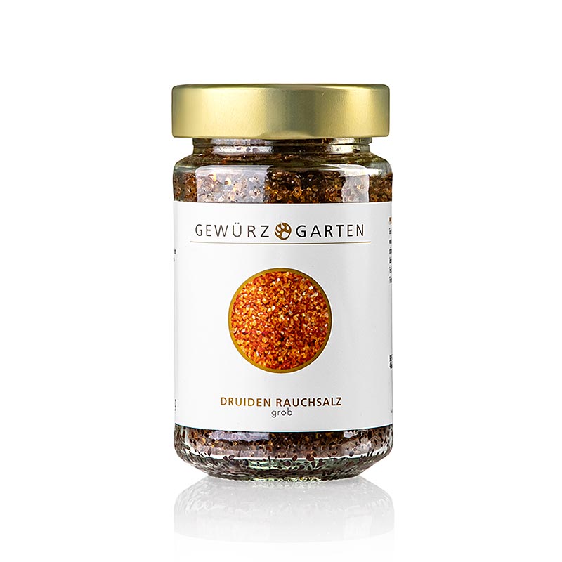 Grobes Meersalz mit intensivem Wacholderrauch verfeinert, ideal zu kalten Gerichten, Ei, Fleisch und Fisch