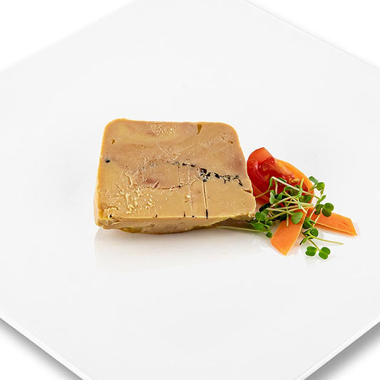 Entenstopfleber - Entier, mit Champagner, Sarawak & Maniguette Pfeffer, Rougié, 180 g: Handwerklich geformte Entenleber, gereift in Champagner und verfeinert mit Sarawak und Maniguette Pfeffer Ideal zum ansprechenden Präsentieren