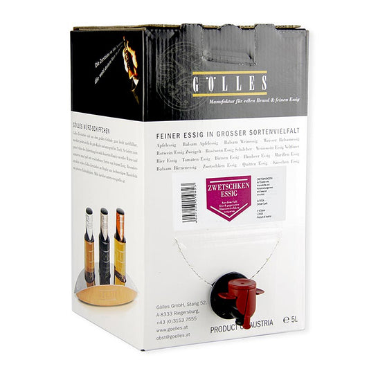 Gölles Zwetschken-Essig, 5% Säure, 5 l - Hochwertiger Essig aus frisch gepresstem Hauszwetschken-Saft, ideal zum Abschmecken von Wildragouts und Saucen zu schwerem Geflügel wie Truthahn, Ente und Gans sowie Wok-Gerichten mit dunklem Fleisch oder Krustentieren