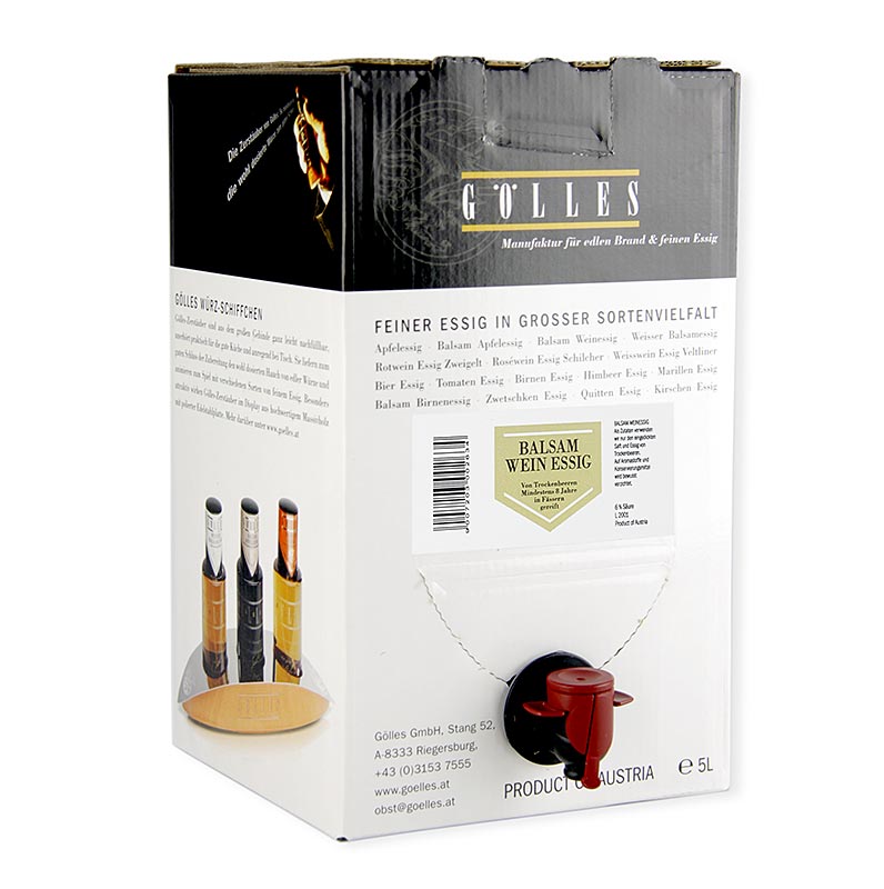 Balsam-Weinessig aus Trauben der Prädikatsstufe Trockenbeerenauslese, heller als Aceto Balsamico, mit lebhaften Aromenspiel, passt zu Meeresfrüchten, fernöstlichen Gerichten, mediterranen Salaten und als edle Würze für dunkle Fonds und Saucen