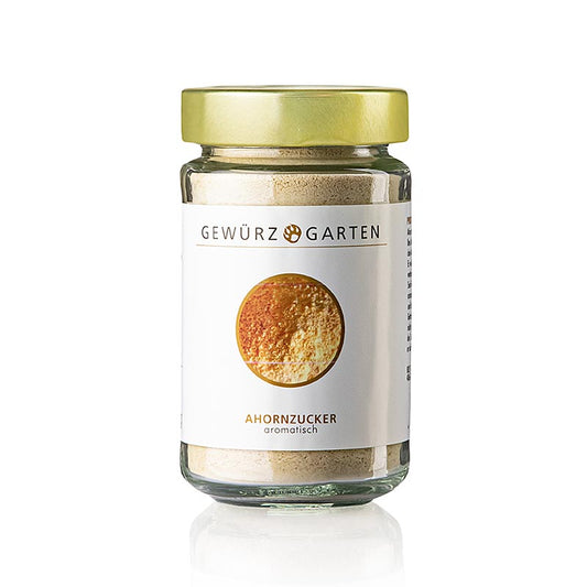 Ahornzucker, hergestellt aus Ahornsirup, süß und aromatisch, ideal zum Süßen von Gebäck und Getränken, nicht geeignet für Crème Brûlée Er perlt unter Hitzeeinwirkung
