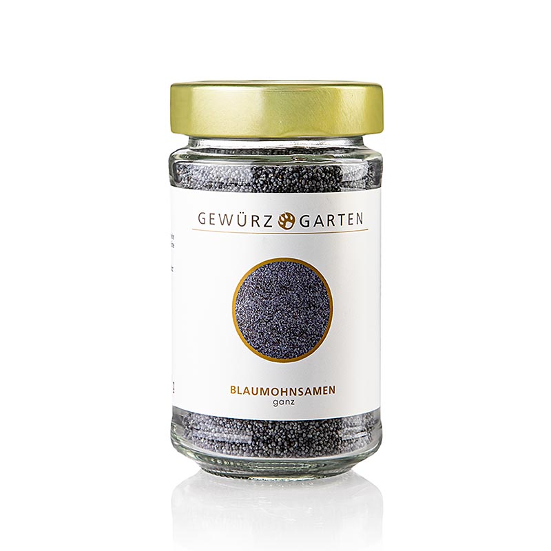Ein Bild von Gewürzgarten Blaumohnsamen, ganz, 140 g, bekannt für herben und intensiven Geschmack, geeignet für pikante Gebäcke und Mohnkuchen