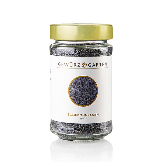 Ein Bild von Gewürzgarten Blaumohnsamen, ganz, 140 g, bekannt für herben und intensiven Geschmack, geeignet für pikante Gebäcke und Mohnkuchen
