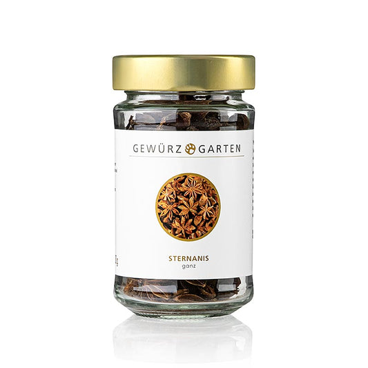 Gewürzgarten Sternanis, ganz, 50 g - Ästhetisches und vielseitiges aromatisches Gewürz aus südchinesischem Magnolienbaum, ideal für Weihnachtsbäckerei, Glühwein, Fisch, Meeresfrüchte, Geflügel, Gemüse und Desserts, auch als wunderschöne Dekoration verwendbar