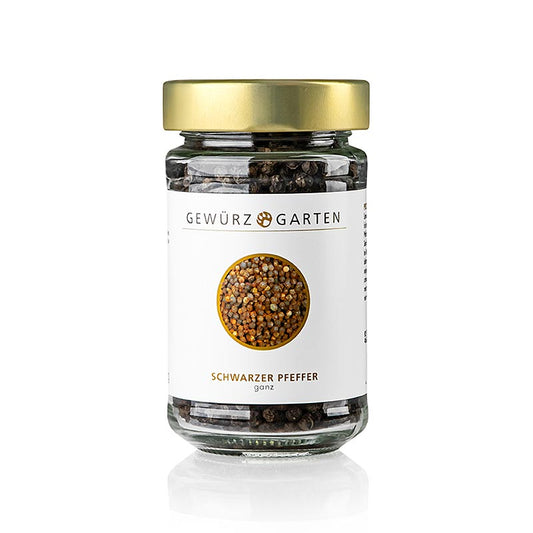 Schwarzer Pfeffer, ganz, 120 g - Gewürzgarten Pfeffer, Beschreibung: Fermentierter schwarzer Pfeffer in ganzen Körnern mit vollem Aromenspektrum