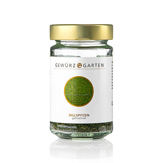 Getrocknete Dillspitzen für die aromatische Verfeinerung von Essig, Cornichons, Saucen und Salaten, sowie zum Marinieren von Fisch und harmonieren mit Knollensellerie, Roter Beete, Gurke und Rahmkäse