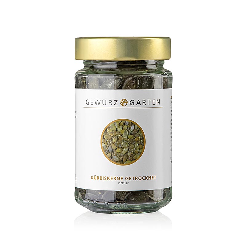 Gewürzgarten Steirische Kürbiskerne, schalenlos gewachsen, 140 g - Köstliche, schalenlose Kürbiskerne vom steirischen Ölkürbis, perfekt für Müslimischungen, Salate, Suppen und als Zutat für köstliches Pesto