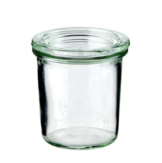 Ein traditionelles Einmachglas von Weck, ideal zum Einkochen von Früchten und Gemüsen, ohne Klammern und Gummiring, ø 60mm, 70mm hoch, 140 ml Passendes Gummi Artikel 17319
