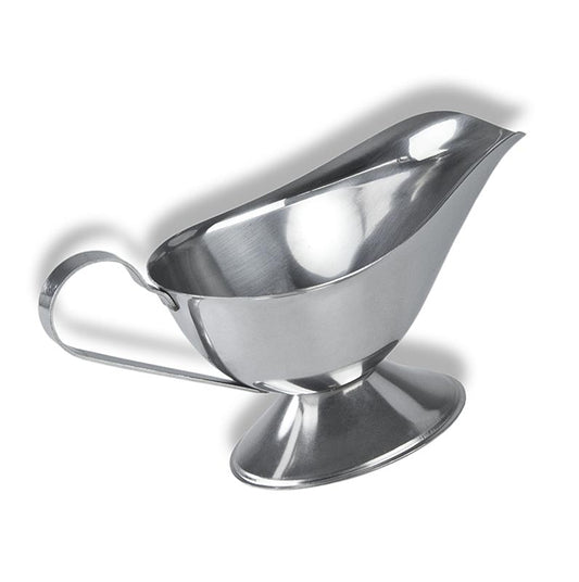 Sauciere mit Fuß, 300ml, aus Edelstahl, 1 St - Hochglänzende Sauciere aus mittelschwerem, 10cm hohem, 22,5cm langem, 300ml fassendem Edelstahl