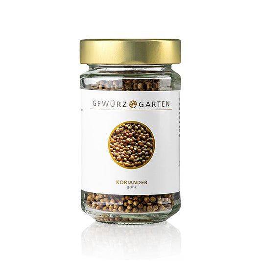 Getrocknete Korianderfrüchte in einer Verpackung von Gewürzgarten, 60 g, mit aromatischem Geruch und würzigem Geschmack, vielseitig verwendbar in der Küche für Beizen, Einlegen, Braten und Backen, beliebte Zutat in arabischen und indischen Gewürzmischungen