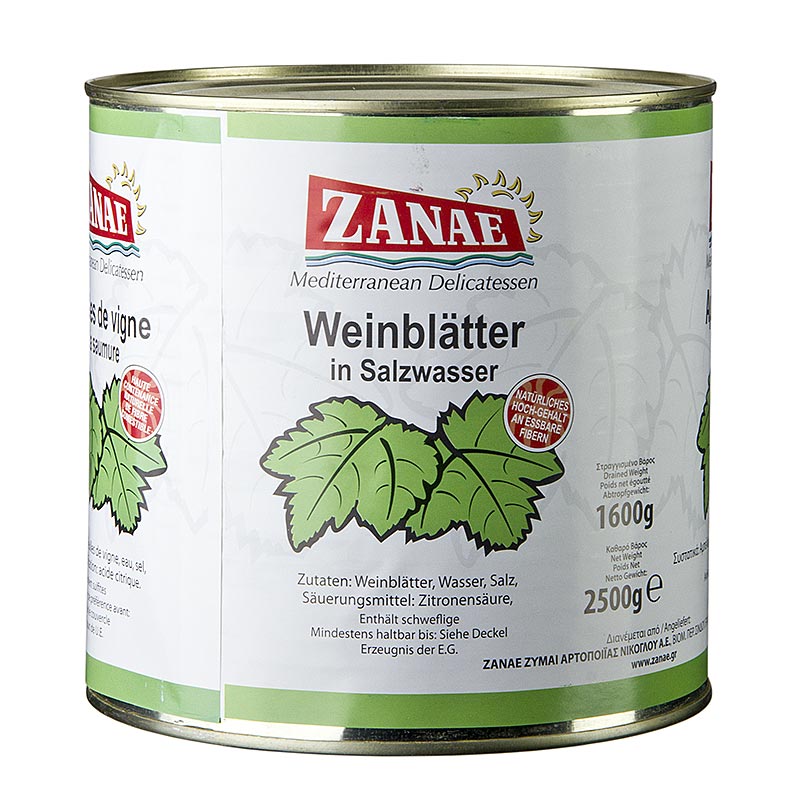 Bild von Weinblättern in Salzwasser, 2,4 kg, ca360 Stück, die zum Umwickeln von Füllungen wie griechischen oder türkischen Dolmas und zur Garnierung von Früchtetellern und Salaten verwendet werden