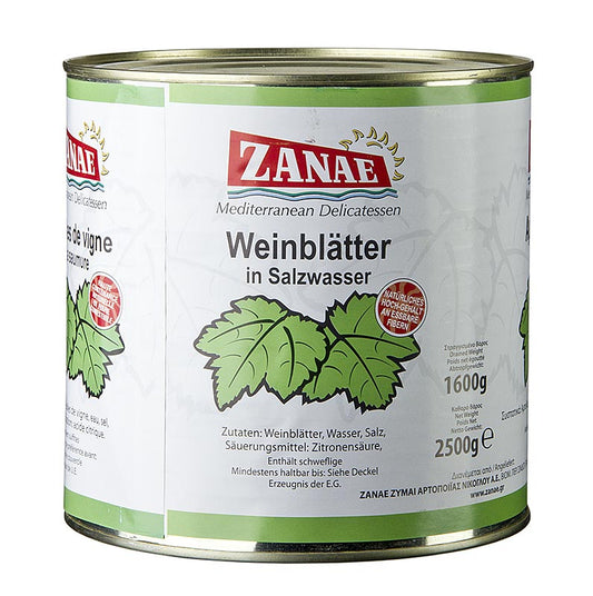 Bild von Weinblättern in Salzwasser, 2,4 kg, ca360 Stück, die zum Umwickeln von Füllungen wie griechischen oder türkischen Dolmas und zur Garnierung von Früchtetellern und Salaten verwendet werden